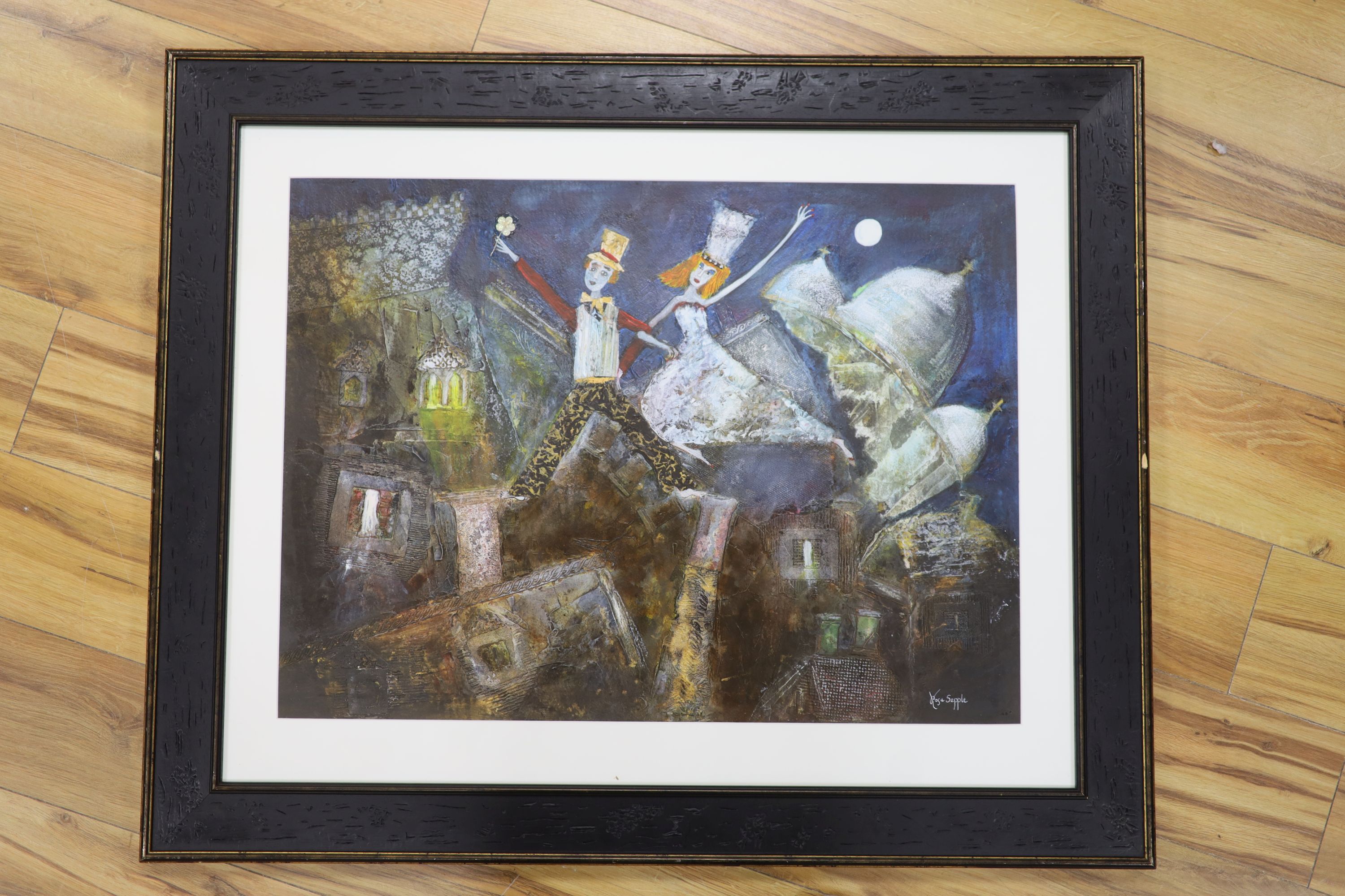 Rosa Sepple RI, mixed media, 'Romantic Nights', signed, 55 x 74cm